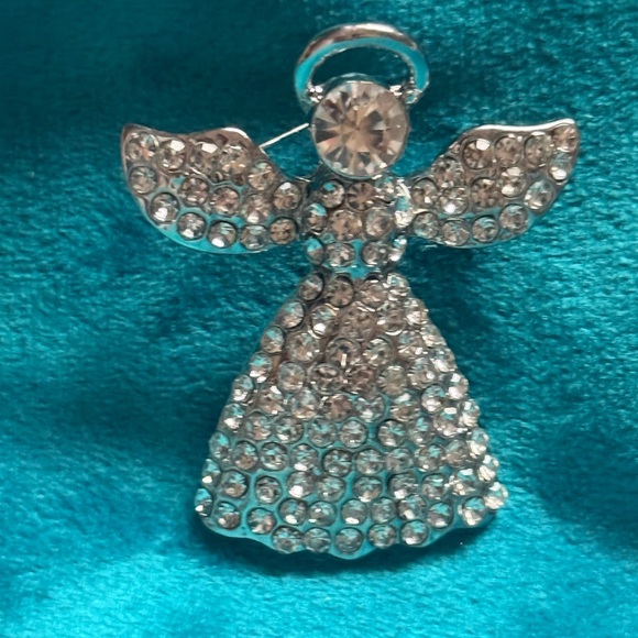 Silver Rhinestone Angel Brooch NEW - Picture 2 of 2